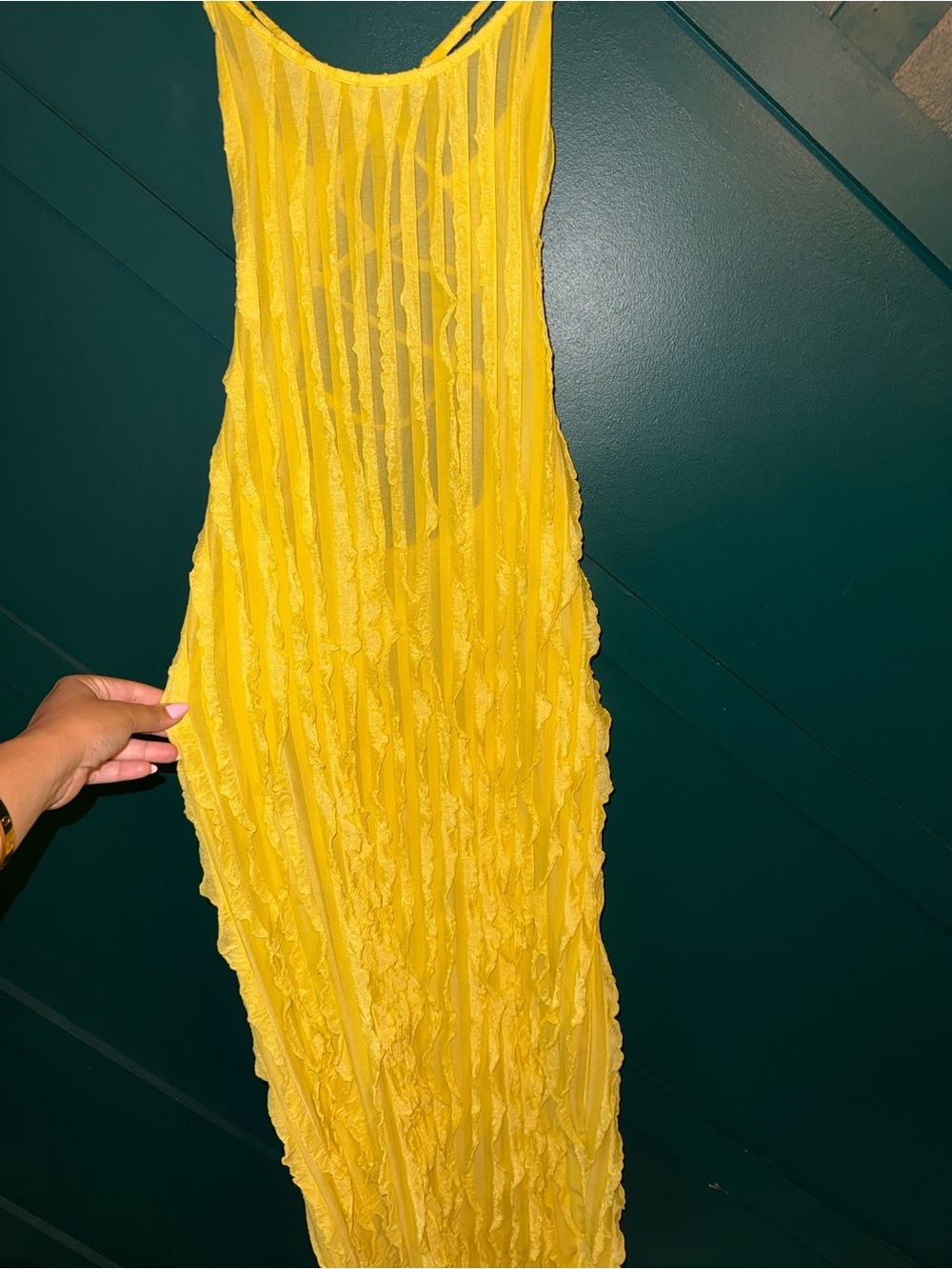 SHEIN Neon Yellow Textured Maxi Dress with Spaghetti Straps - Picture 4 of 8